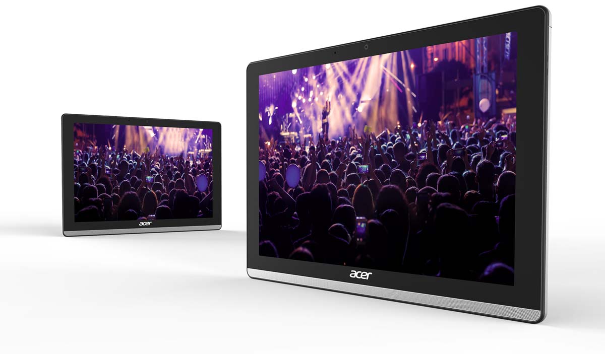 Two Acer Iconia One 10 Screens Showing a Crowd in Front of a Band Playing on Stage