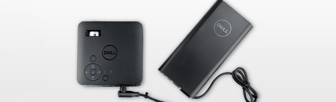 Overhead View of the Dell M318WL Projector Connected to a Dell External Battery