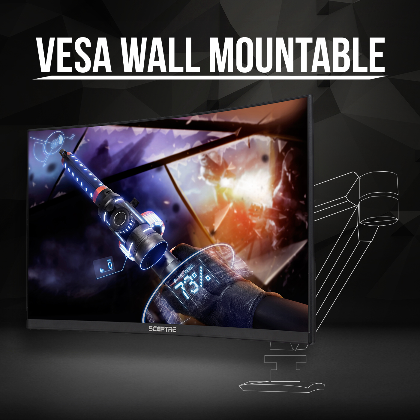 VESA_Wall_Mountable, a monitor with some sketch in a black background
