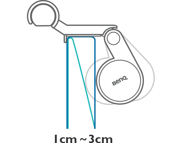 side-view diagram drawing of a BenQ ScreenBar Plus mounted to a monitor