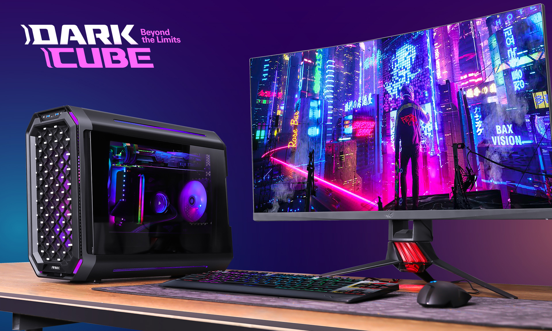 Antec Dark Cube, Dual Front Panels Included, Slide-Open Case Structure, Build-In LED Lighting Bars, Top GPU Showcase, USB3.1 Type-C Ready, Aerospace Standard Aluminum Alloy ITX Case 14 Antec Computer Case