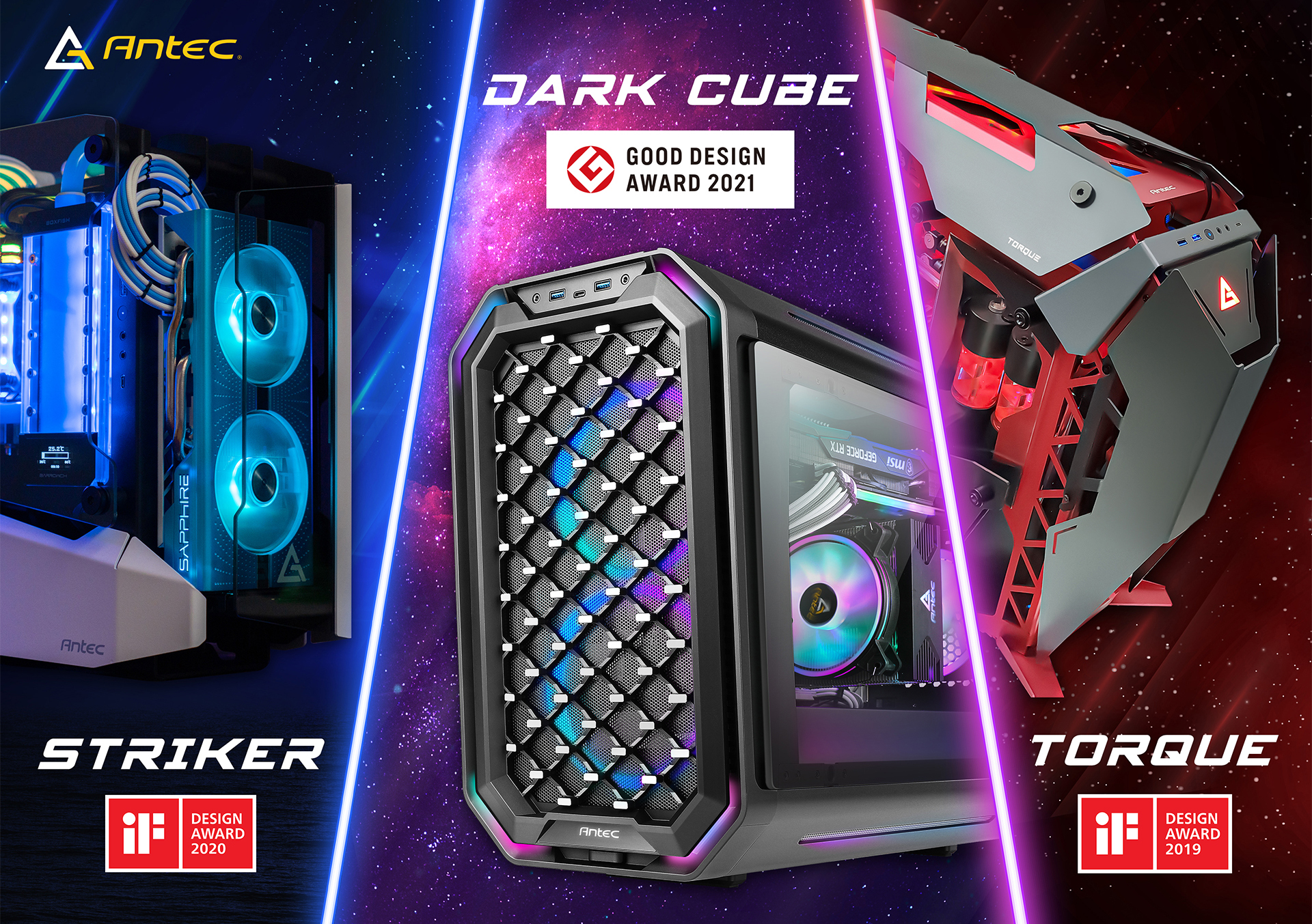 Antec Dark Cube, Dual Front Panels Included, Slide-Open Case Structure, Build-In LED Lighting Bars, Top GPU Showcase, USB3.1 Type-C Ready, Aerospace Standard Aluminum Alloy ITX Case 15 Antec Computer Case