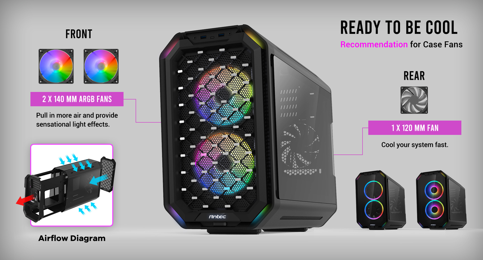 Antec Dark Cube, Dual Front Panels Included, Slide-Open Case Structure, Build-In LED Lighting Bars, Top GPU Showcase, USB3.1 Type-C Ready, Aerospace Standard Aluminum Alloy ITX Case 5 Antec Computer Case