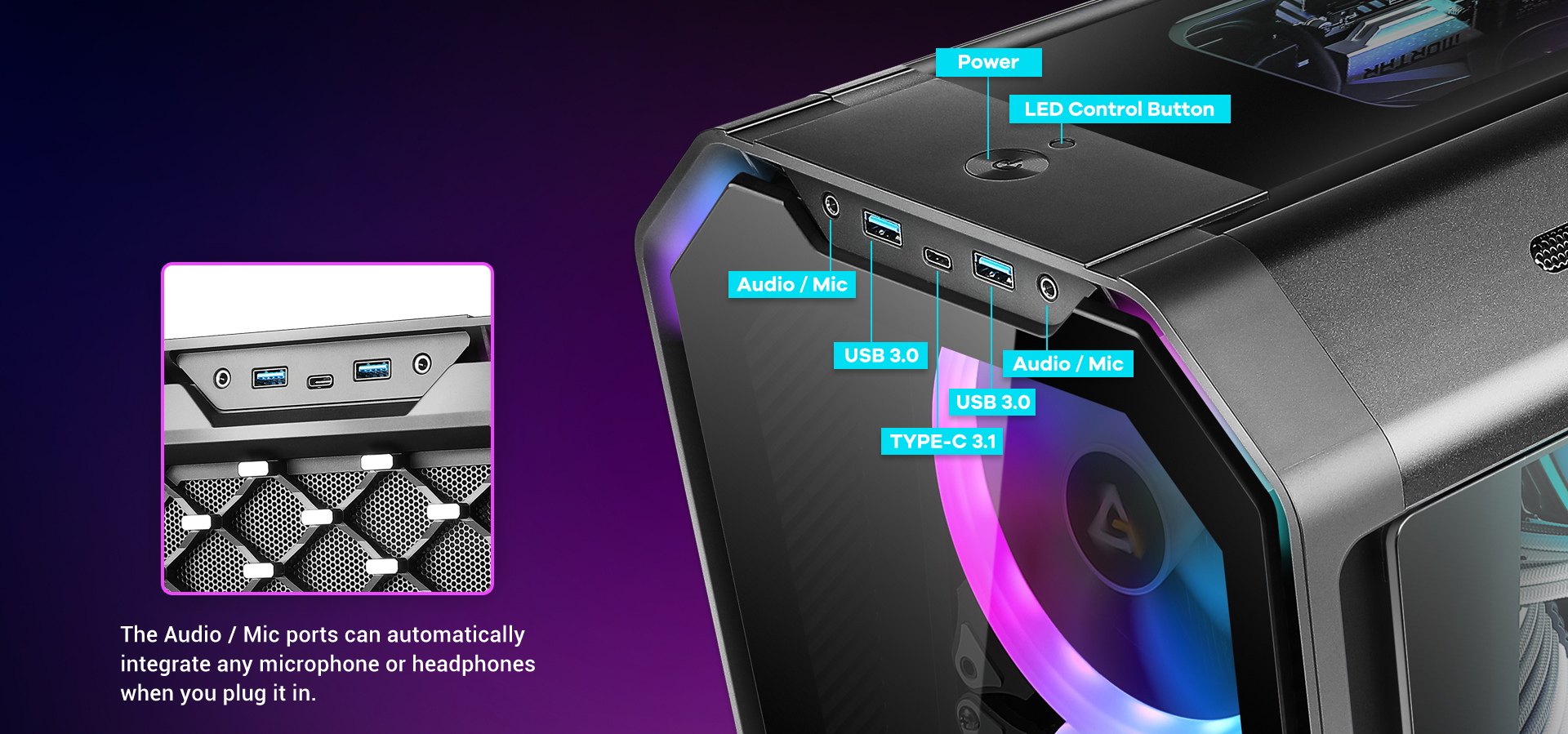 Antec Dark Cube, Dual Front Panels Included, Slide-Open Case Structure, Build-In LED Lighting Bars, Top GPU Showcase, USB3.1 Type-C Ready, Aerospace Standard Aluminum Alloy ITX Case 6 Antec Computer Case