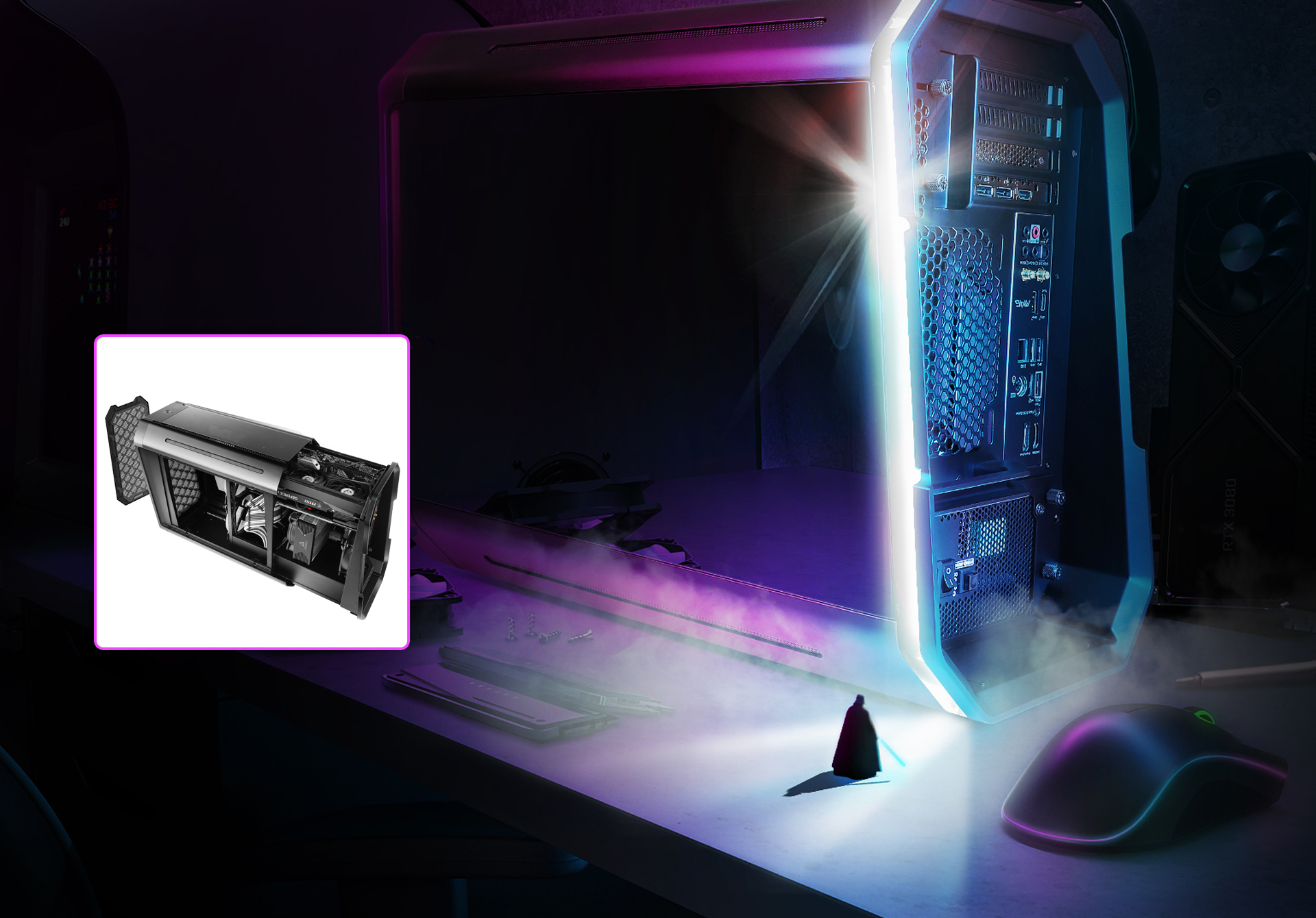 Antec Dark Cube, Dual Front Panels Included, Slide-Open Case Structure, Build-In LED Lighting Bars, Top GPU Showcase, USB3.1 Type-C Ready, Aerospace Standard Aluminum Alloy ITX Case 7 Antec Computer Case