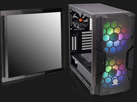 Thermaltake Commander C33 facing forward slightly to the right with its tempered-glass side panel removed