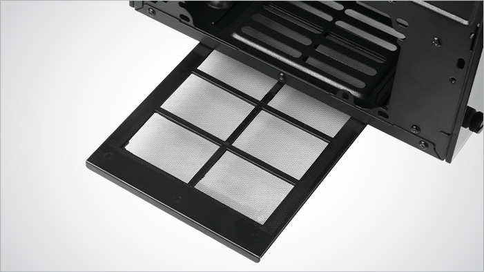 PSU dust filter sliding out from the bottom of the Rosewill CULLINAN MX-Blue