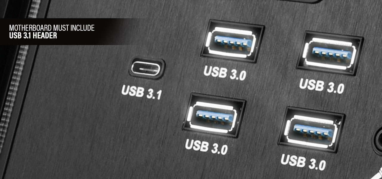USB 3.1 and USB 3.0 ports on the Rosewill NIGHTHAWK Z-RGB case
