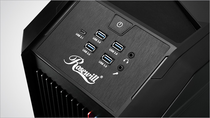 Top I/O Panel on the Rosewill NIGHTHAWK Z-RGB Case