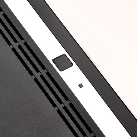 close look at the power button and LED