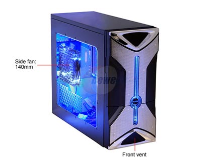 XION Onyx XON-303 Black/Blue Computer Case With Side Panel Window - Retail