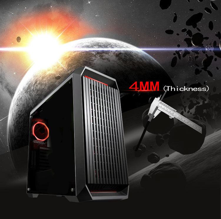 DIYPC Red Accent Case In Front of a Galactic Planetary Scene and the Text 4MM Thickness