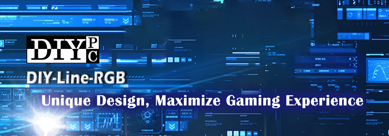 DIYPC logo with text that reads: DIY-Line-RGB. Unique Design, Maximize Gaming Experience