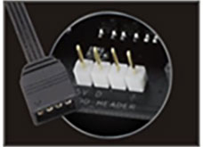 The AURA adapter cable head next to the 5V addressable RGB header
