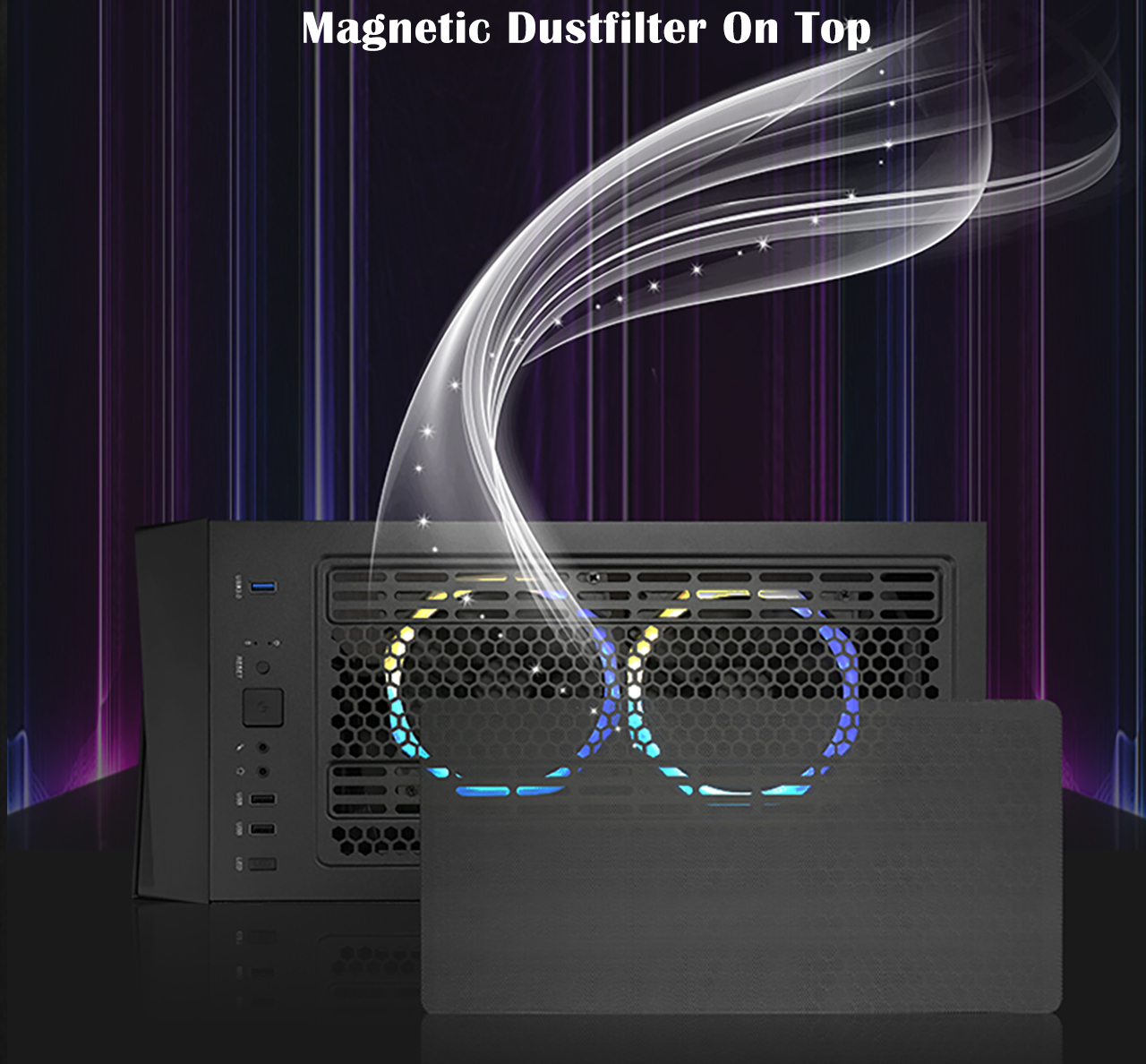 Magnetic dust filter on top of the DIYPC DIY-SD1-RGB Case