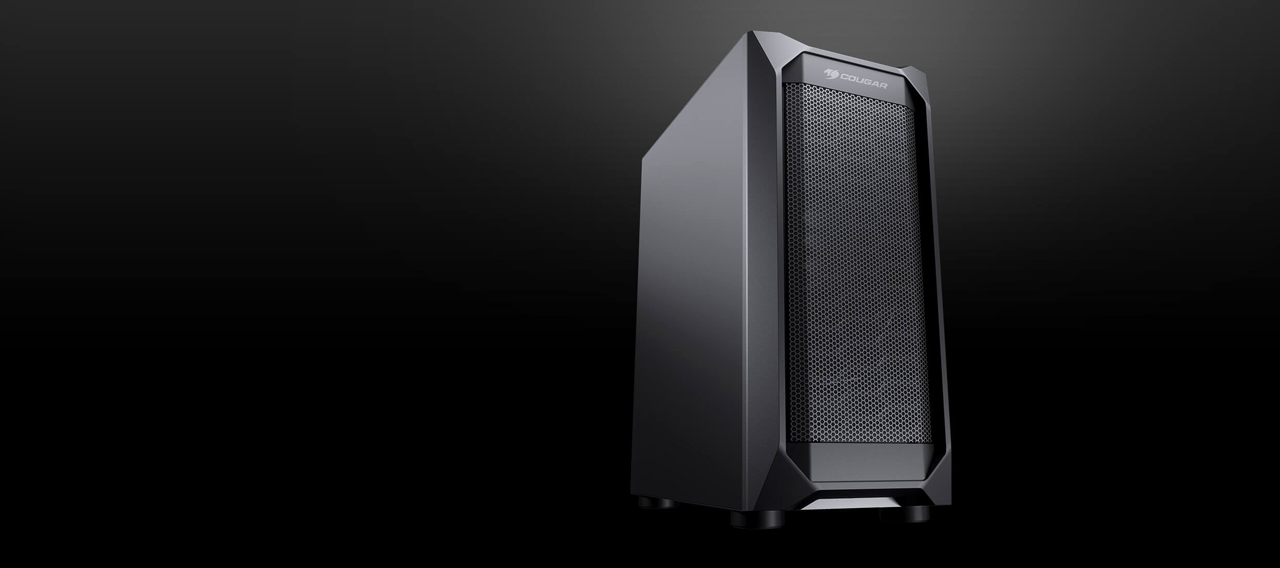 MX410 Mesh case is tilted slightly to the right to show the front and left side panel
