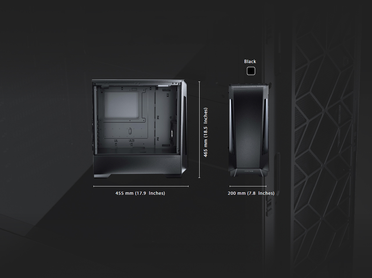 Phanteks Eclipse P360X CASE SPECIFICS and DIMENSIONS & COLOR
