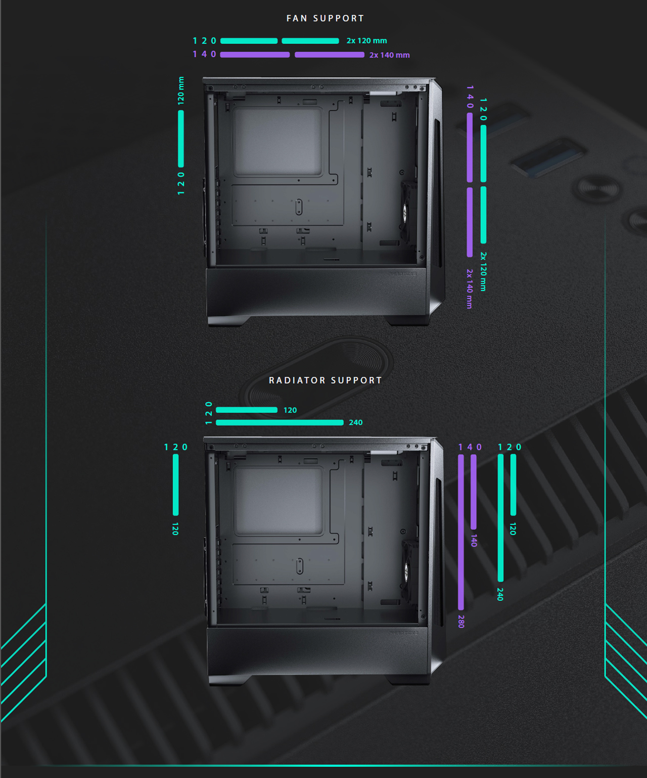 Phanteks Eclipse P360X offers multiple fan and radiator positions