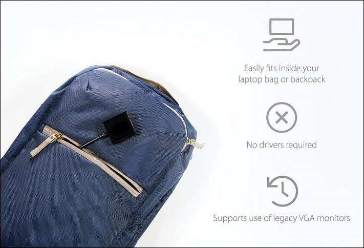 An adapter is easily slipped into a bag.