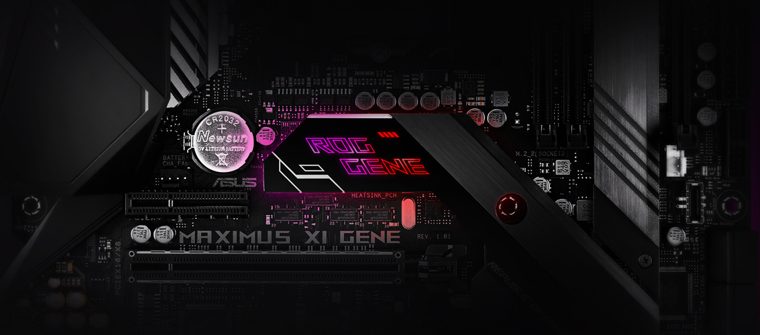 Close-up view of illuminating parts on the motherboard