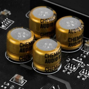 Closeup of audio capacitors
