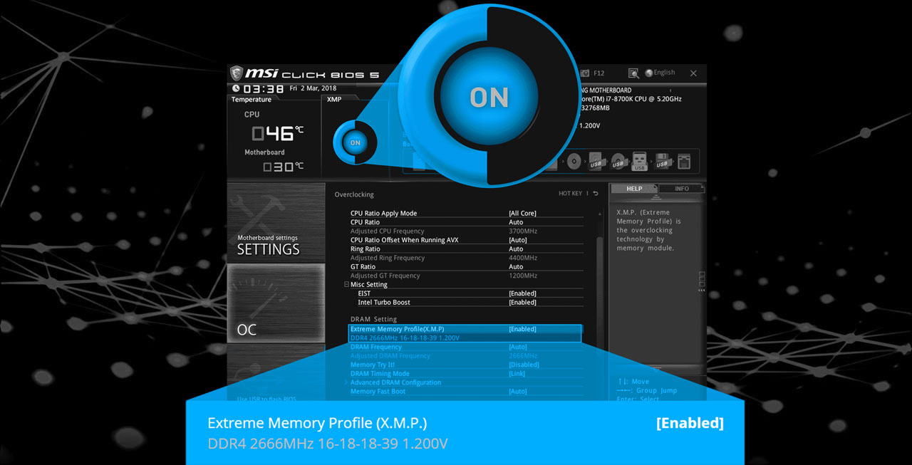 Screenshot of the BIOS in XMP menu