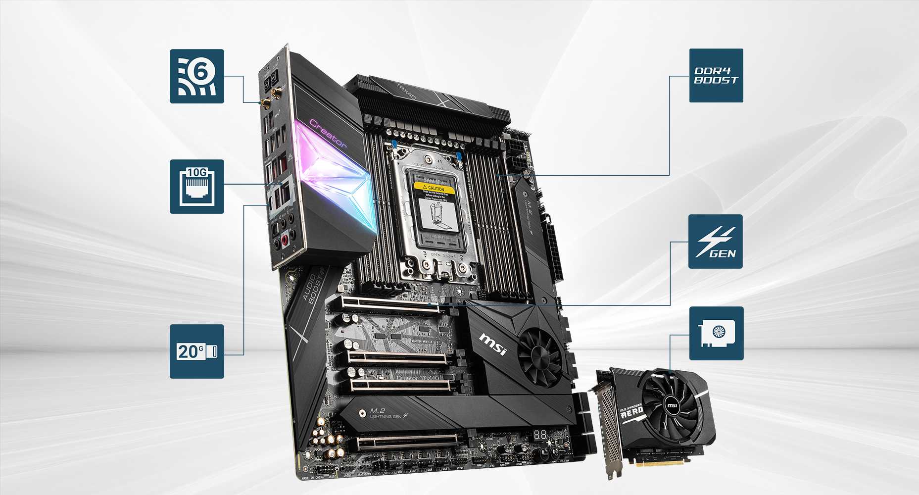 Creator TRX40 motherboard and a video card