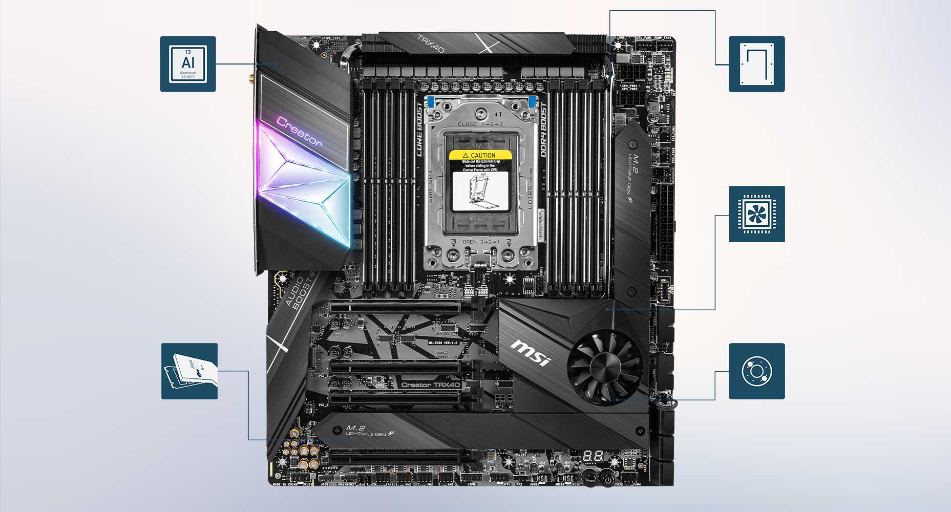 Creator TRX40 motherboard and a video card