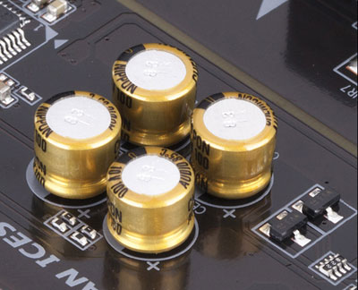 Closeup of audio capacitors