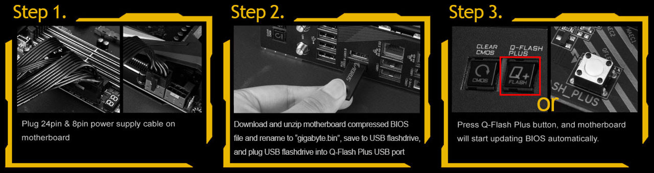 Three steps for updating BIOS with no processor installed