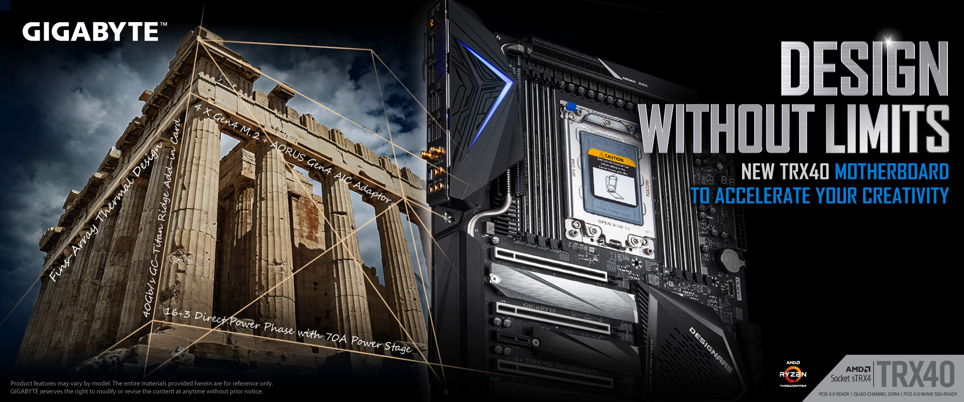 TRX40 AORUS MASTER Motherboard and a building on its behind