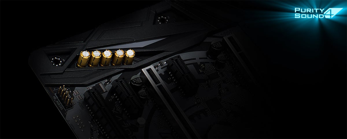 ASRock X470 Motherboard Next to the Purity Sound 4 Logo