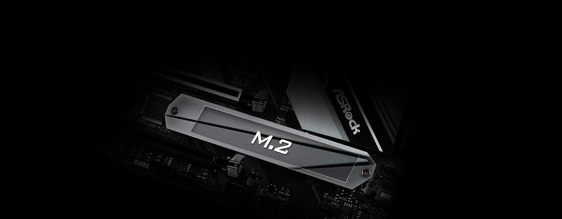 Closeup of an ASRock z390 motherboard's M.2 slot