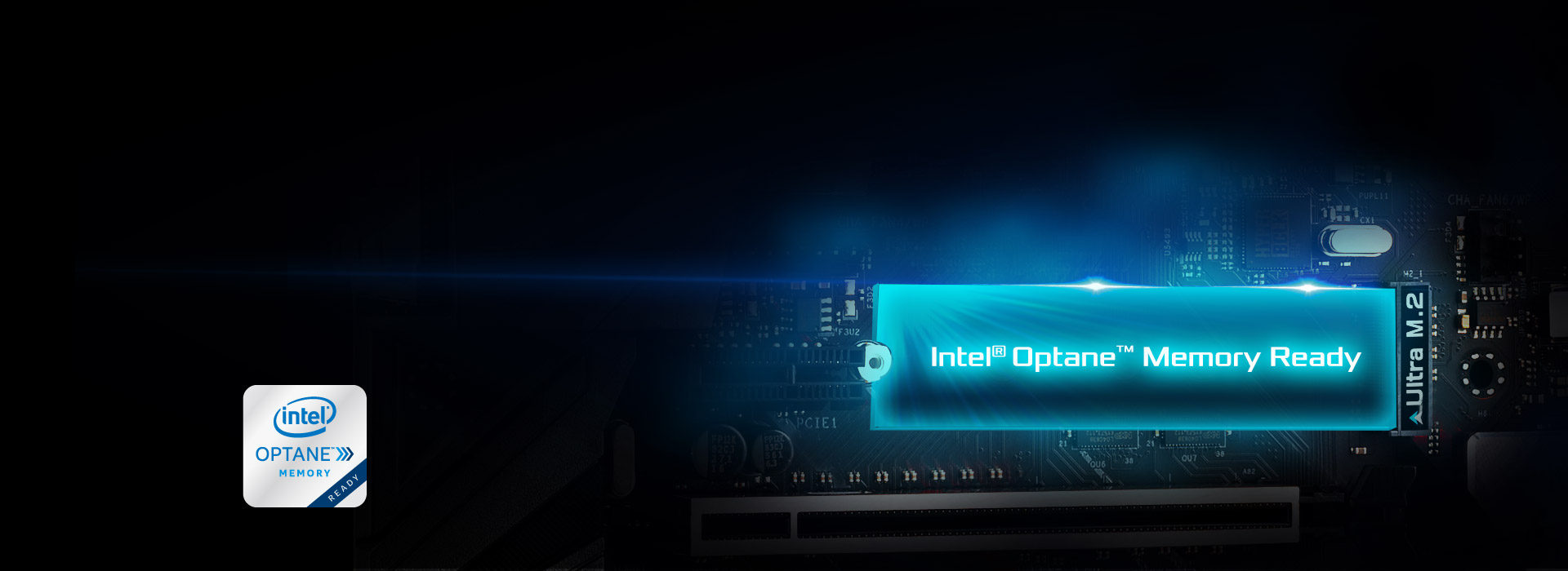 Graphic highlighting the Intel Optane Memory Ready M.2 Slot on the ASRock z390 motherboard