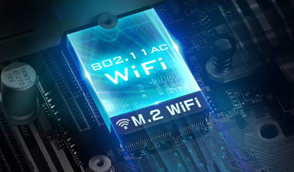 Highlighted graphic over the 802.11ac m.2 wifi on the ASRock z390 motherboard