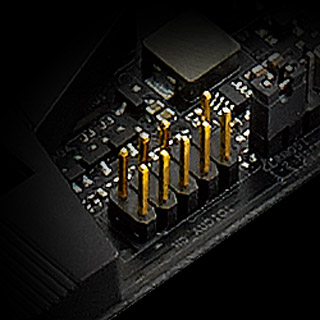 One of the ASRock z390 motherboard's gold audio connector heads