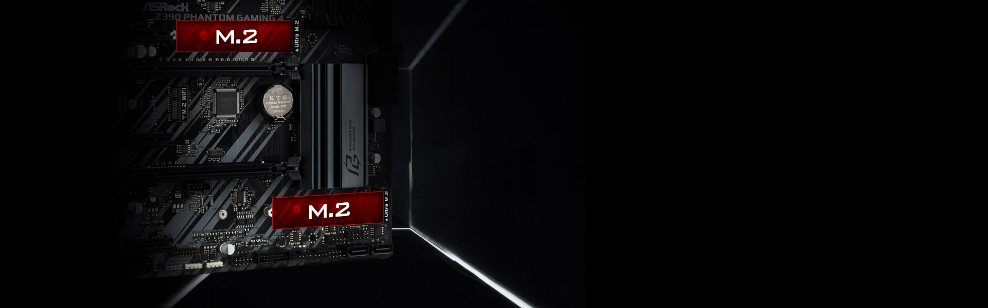 Two graphic highlights of the m.2 slots on the ASRock z390 motherboard