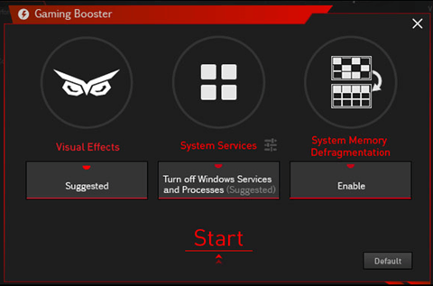Gaming Booster graphical UI
