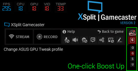XSplit Gamecaster banner showing on-screen functions