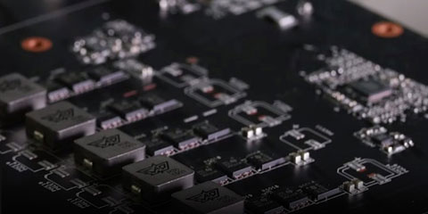 Closeup of the circuits on the graphics card