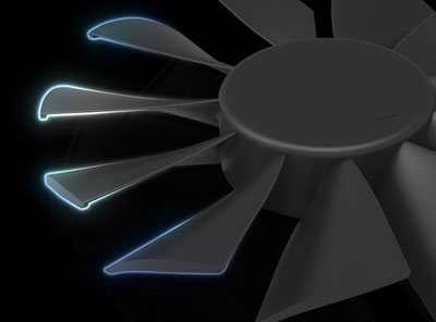 Closeup of the fan, with fan tip highlighted