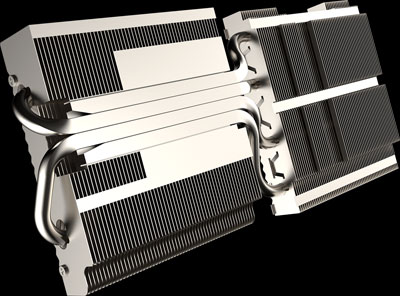 Closeup of the heatsink with heat pipes