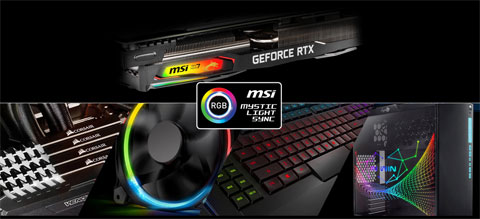 Various gaming gears with a logo of MSI Mystic Light Sync at the center