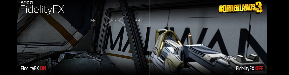a image splited into two, showing the difference between fidelityFX on and off