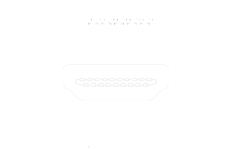 a white DisplayPort 1.4 port and a white HDMI 2.0b port