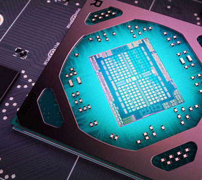 Top view of the Polaris GPU. The GPU is presented with schematics