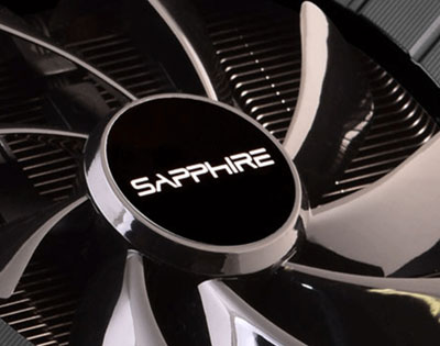 Closeup of the ‘SAPPHIRE’ brand texts on the fan hub