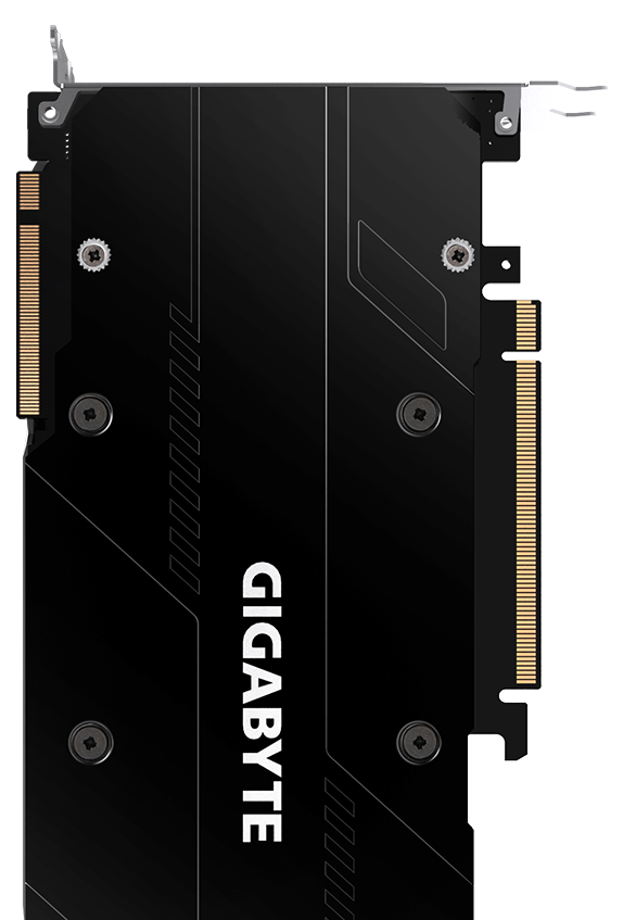 Back of the GIGABYTE GEFORCE RTX GV-N208TWF3OC-11GC Graphics Card Standing Up Vertically