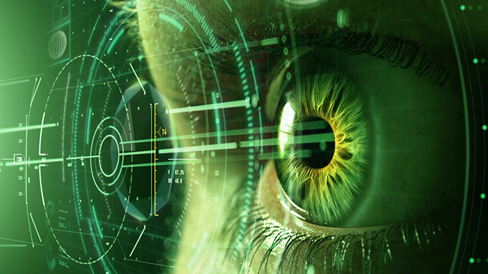 Green VR Array in Front of a Person's Eye