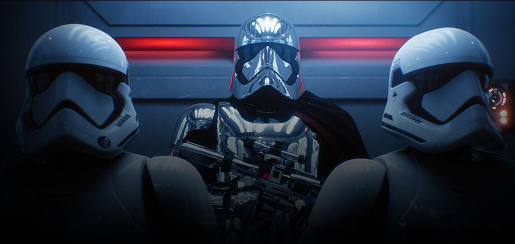 Captain Phasma Next to Her Stormtroopers on an Elevator